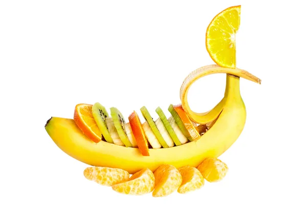 stock image Banana with kiwi and orange segment.