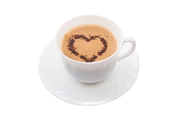Tasse Kaffee mit Schokoladenherz. — Stockfoto