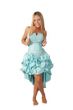 Young girl in blue ball dress. clipart