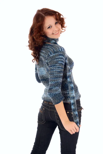 Sexy joven mujer en jeans . — Foto de Stock
