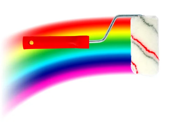 Paint roller and rainbow — Stock Photo, Image