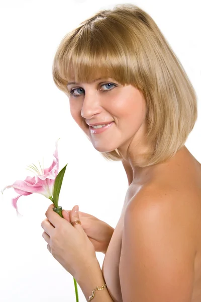 Beautiful woman with lily . — Stock Photo, Image