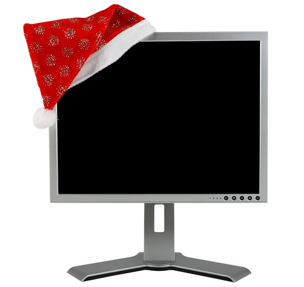 Monitor dengan topi Natal . — Stok Foto