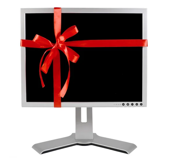 Monitor s červenou stužku — Stock fotografie