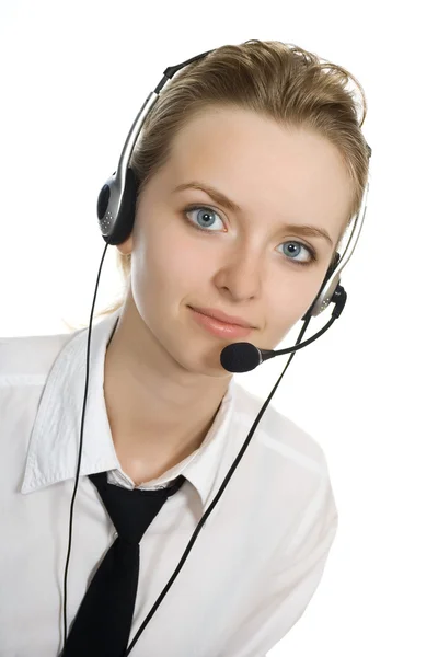 stock image Young blond beautiful girl with headphones.