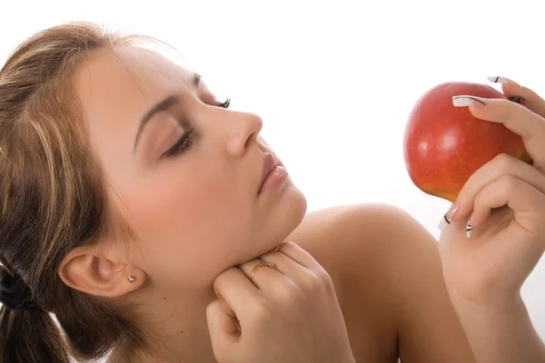 赤いリンゴで美しい少女 — ストック写真