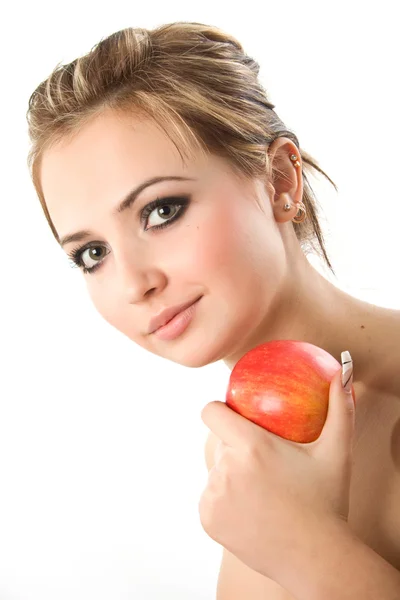 Beautiful girl with red apple. — Stock Photo, Image