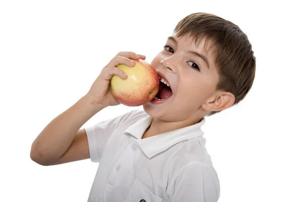 Menino com maçã. — Fotografia de Stock