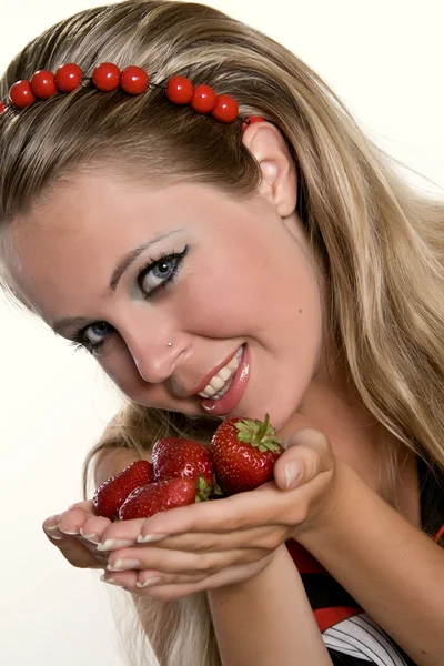 Young woman with strawberries. — Stock Photo, Image