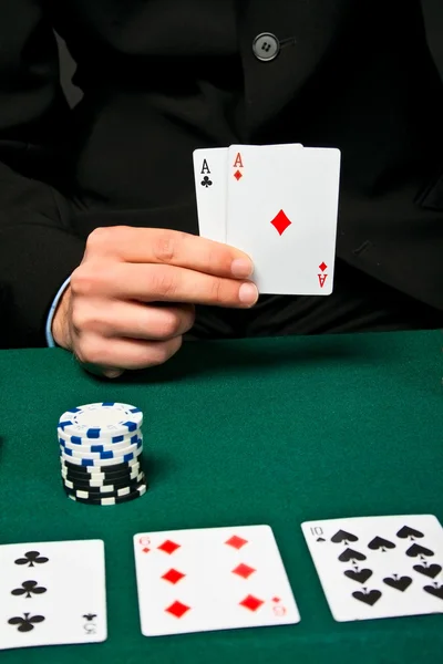 stock image Gambler with cards and chips.