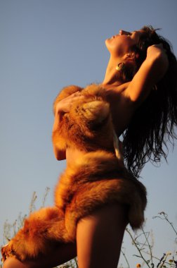 Woman In Fox Fur Sunset clipart