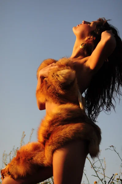 Nő-róka szőrme naplemente Jogdíjmentes Stock Fotók