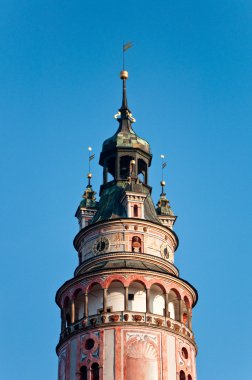 cesky krumlov, Çek Cumhuriyeti bir kale kule dekore edilmiştir. UNESCO