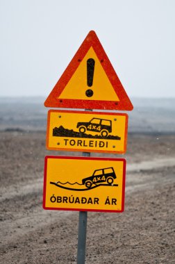 Iceland traffic signs - it's dangerous driving over there! clipart