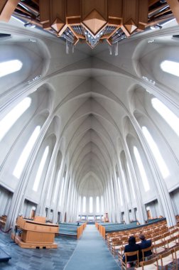 Interior of modern Hallgrimskirkja church, Reykjavik, Iceland clipart