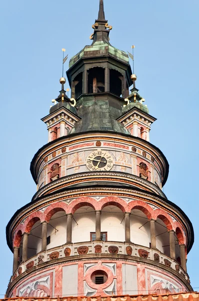 Torre del castillo decorado en Cesky Krumlov, República Checa. UNESCO — Foto de Stock