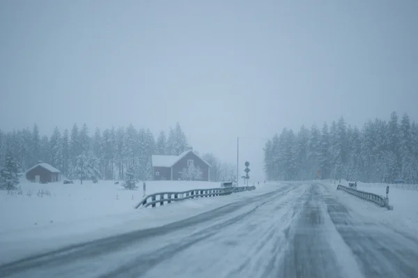 Strada in tempesta di neve — Foto Stock