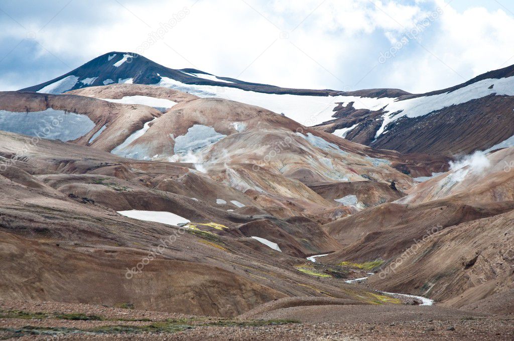 Colorful mountains in Iceland, hot springs and deserted with no vegetation at all
