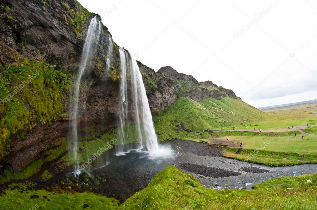 Famous Seljalandsfoss waterfall, popular tourist spot in Iceland