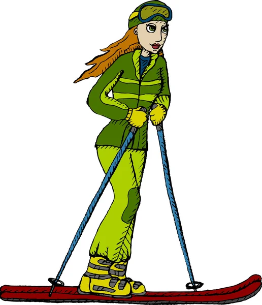 Skiër in het groen — Stockvector