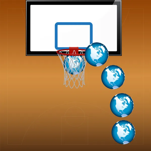 Playing basketball with globe — Stock Vector