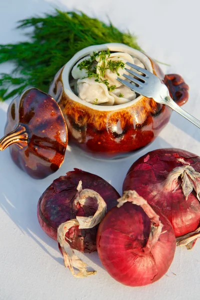 stock image Pelmeni in a pot