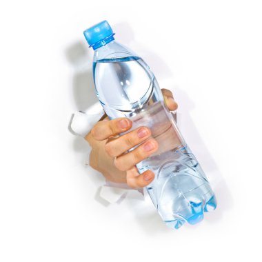 Hand with bottle of water clipart