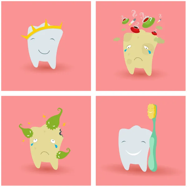 健康和不健康的牙齿 — 图库矢量图片