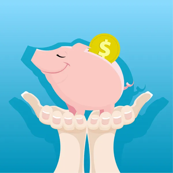Piggy Bank nas mãos das mulheres —  Vetores de Stock