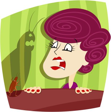 Woman and cockroach clipart