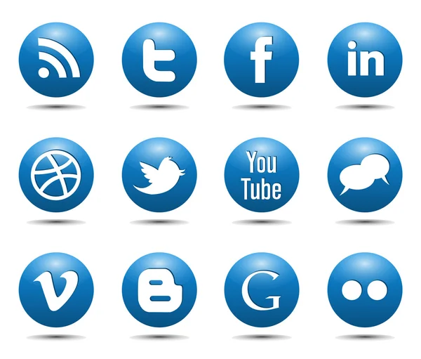 Ícones de mídia social azul — Vetor de Stock
