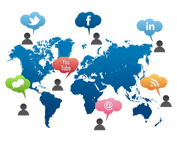 Sosyal medya dünya harita vektör — Stok Vektör