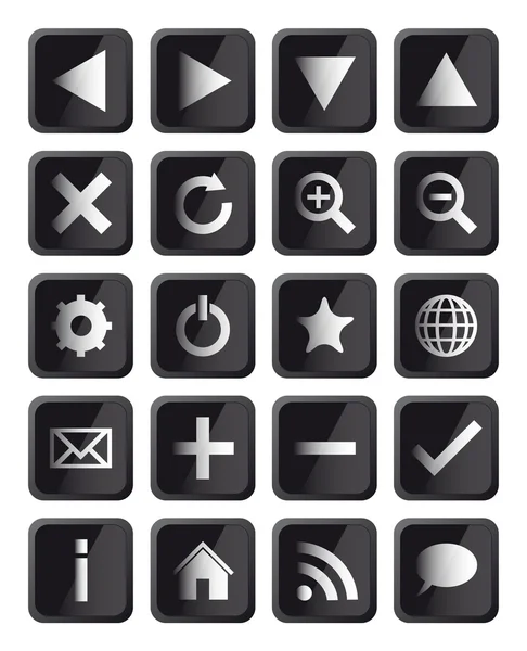 Glossy Black Square Navigation Icônes Web — Image vectorielle