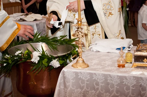 Preparation for an Orthodox baptism — Stock Photo, Image