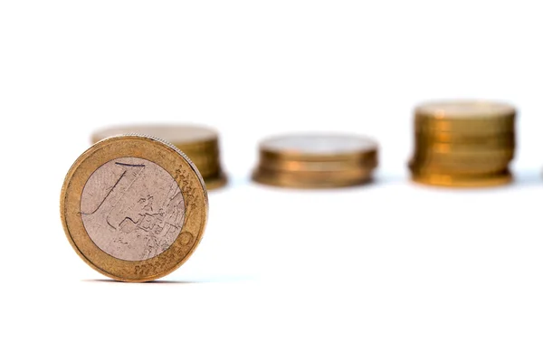 stock image Euro Coins with 1 Euro Coin in the Front Isolated On White