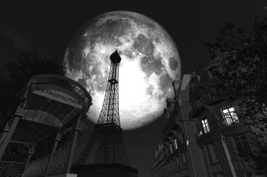 Paris Night Scene 3D render clipart