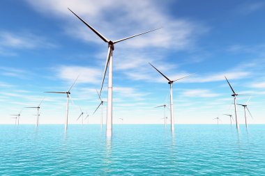Windfarm in the sea 3D render clipart