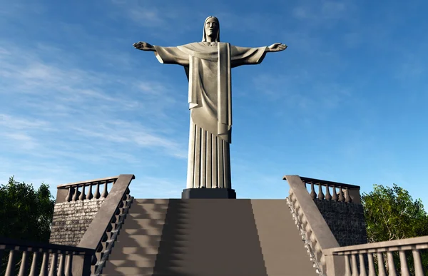 Jesus Statue in Rio De Janeiro Brazil Corcovado Mountain 3D render — Stock Photo, Image