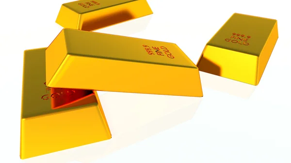 Barras de ouro isoladas na renderização 3D branca — Fotografia de Stock