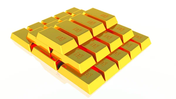 Zlaté cihly izolovaných na bílém 3d vykreslení — Stock fotografie