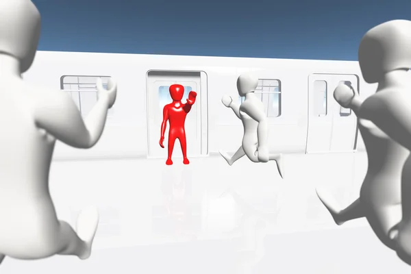 Human Figure Showing Stop Getting On Train 3D render Business Transportatio — Stock Photo, Image