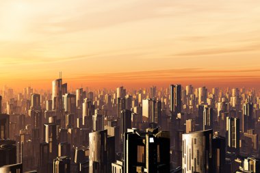 Metropolis günbatımı 3d render smog