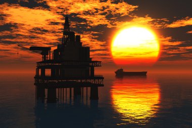 Oil Field Pumps Silhouettes in the Sunset 3D render ö2