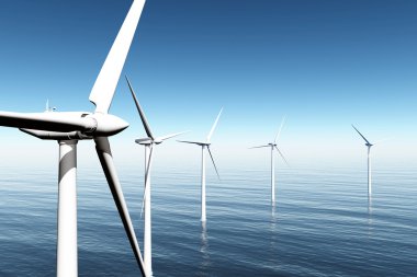 Windfarm in the sea 3D render clipart