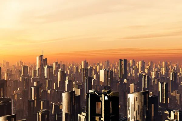 Metropolis solnedgång 3d render smog — Stockfoto