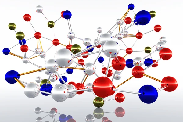 Сложный трехмерный рендеринг молекулярной структуры атома — стоковое фото