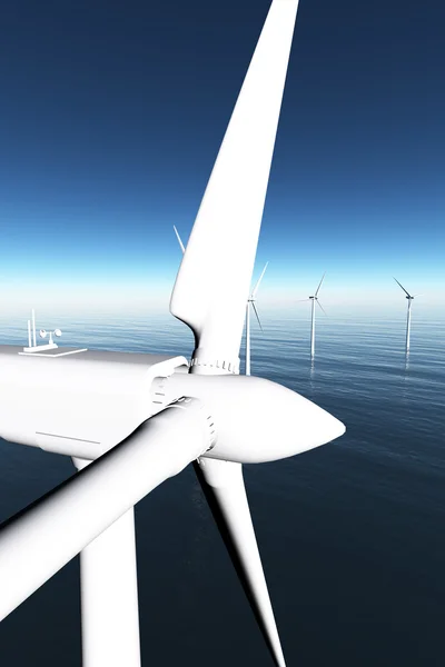 Windmolenpark in de zee 3d render 03 — Stockfoto