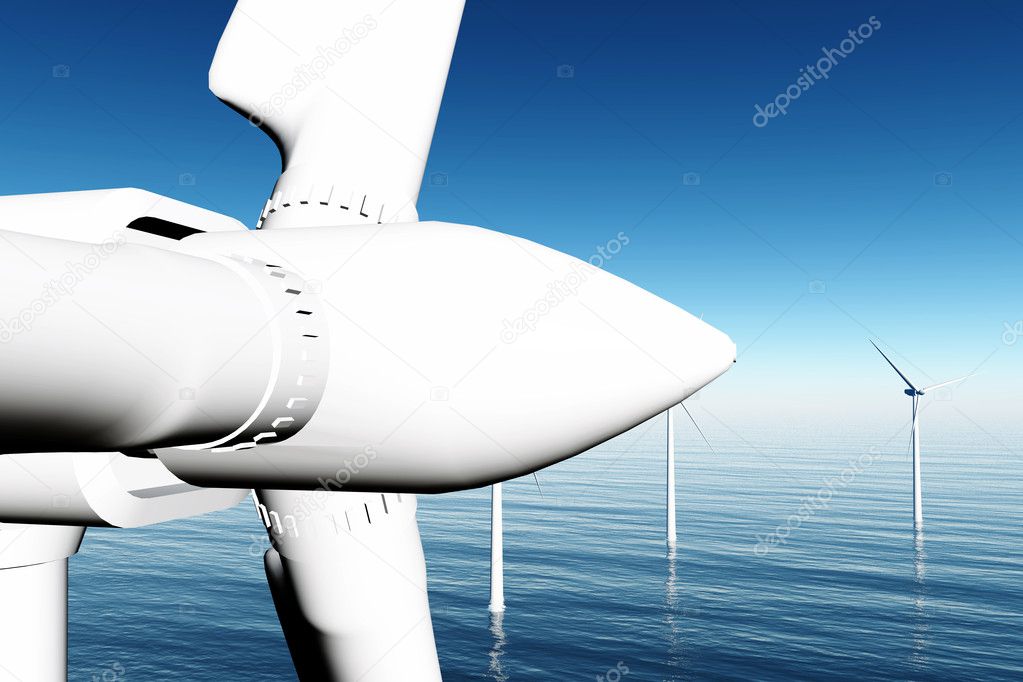 Windfarm in the sea 3D render 04