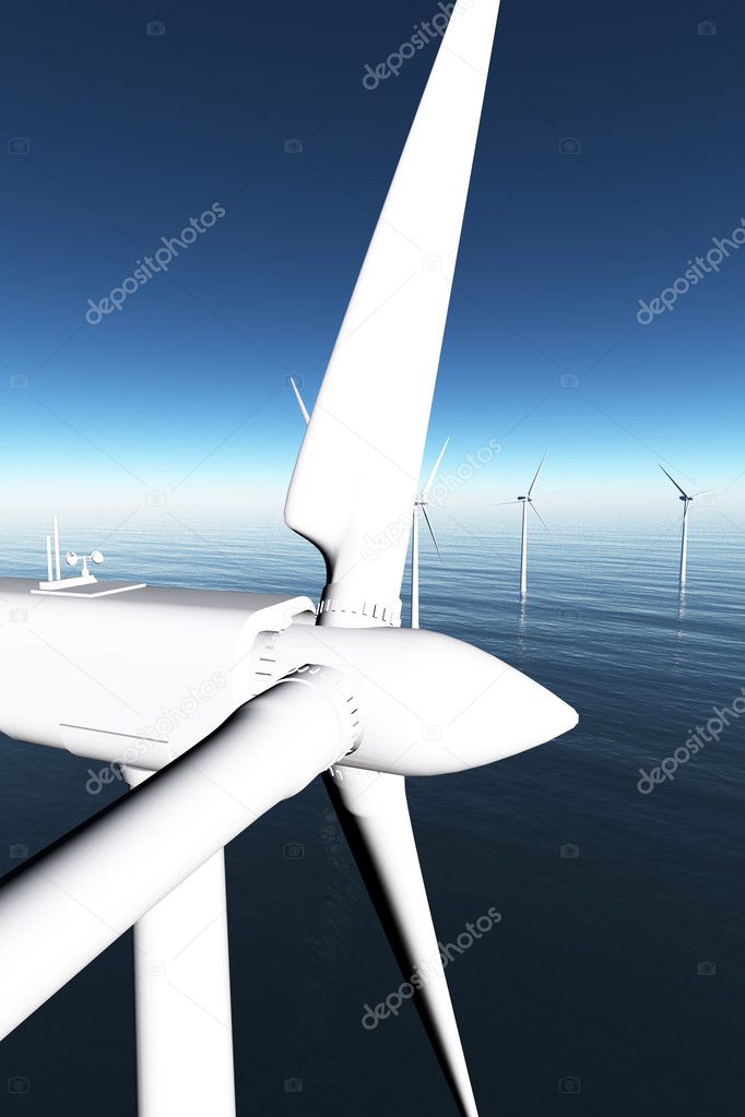Windfarm in the sea 3D render 03