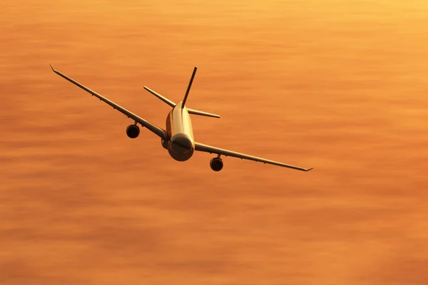 Airplane Flying in the Sunset 3D render — Stock Photo, Image